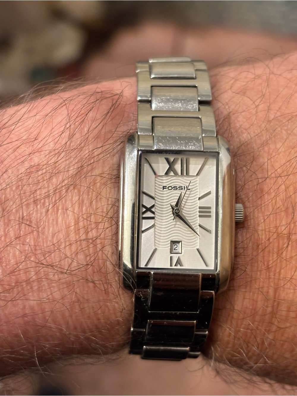 Fossil Men's Stainless Steel Rectangular Silver Dial Watch